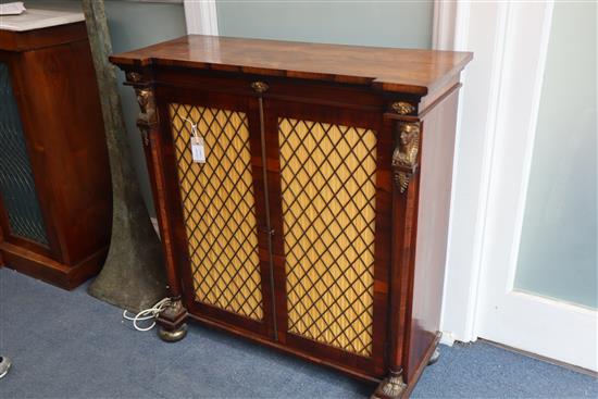 A small Regency rosewood dwarf bookcase W.84cm